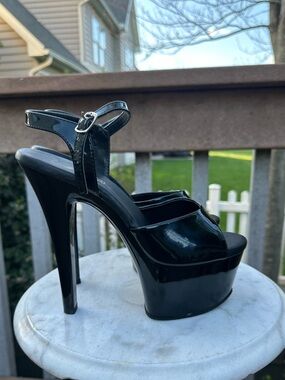 Pleaser Platform Stilettos Black Patent with 8 Inch Heel